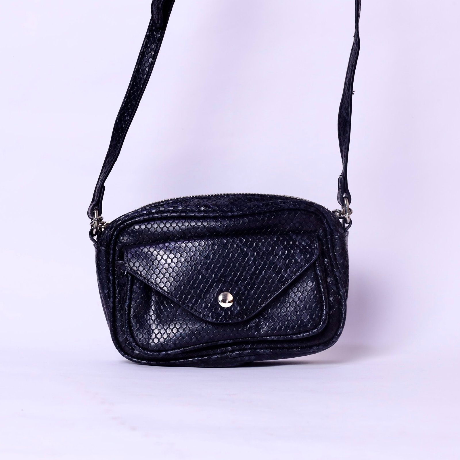 Black Textured Mini Crossbody Bag