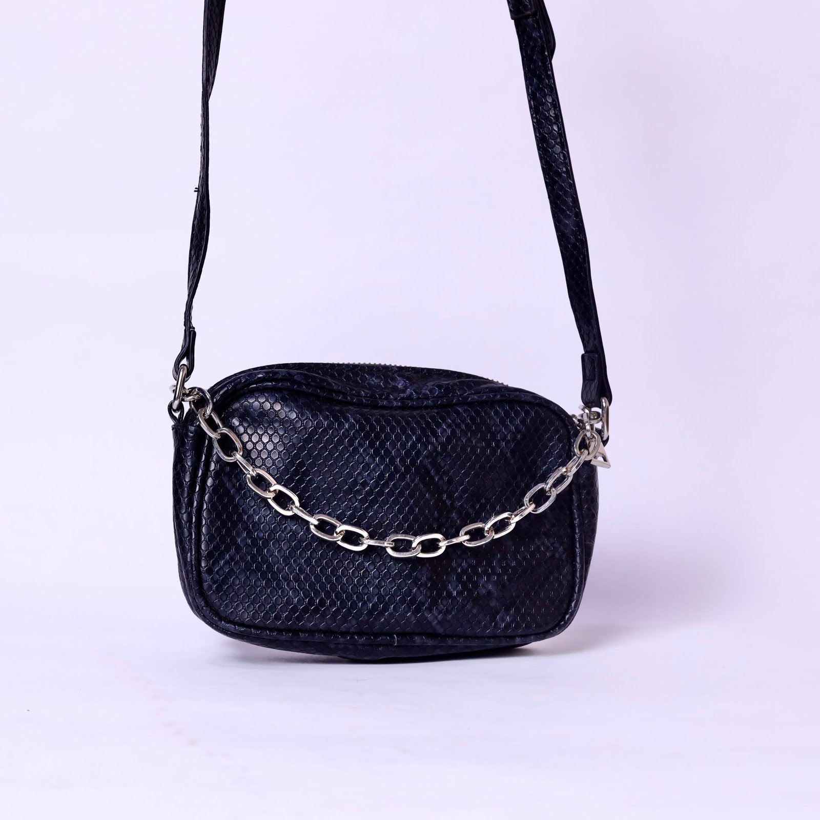 Black Textured Mini Crossbody Bag - Image 3