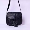 Black Leather Tassel Crossbody Bag