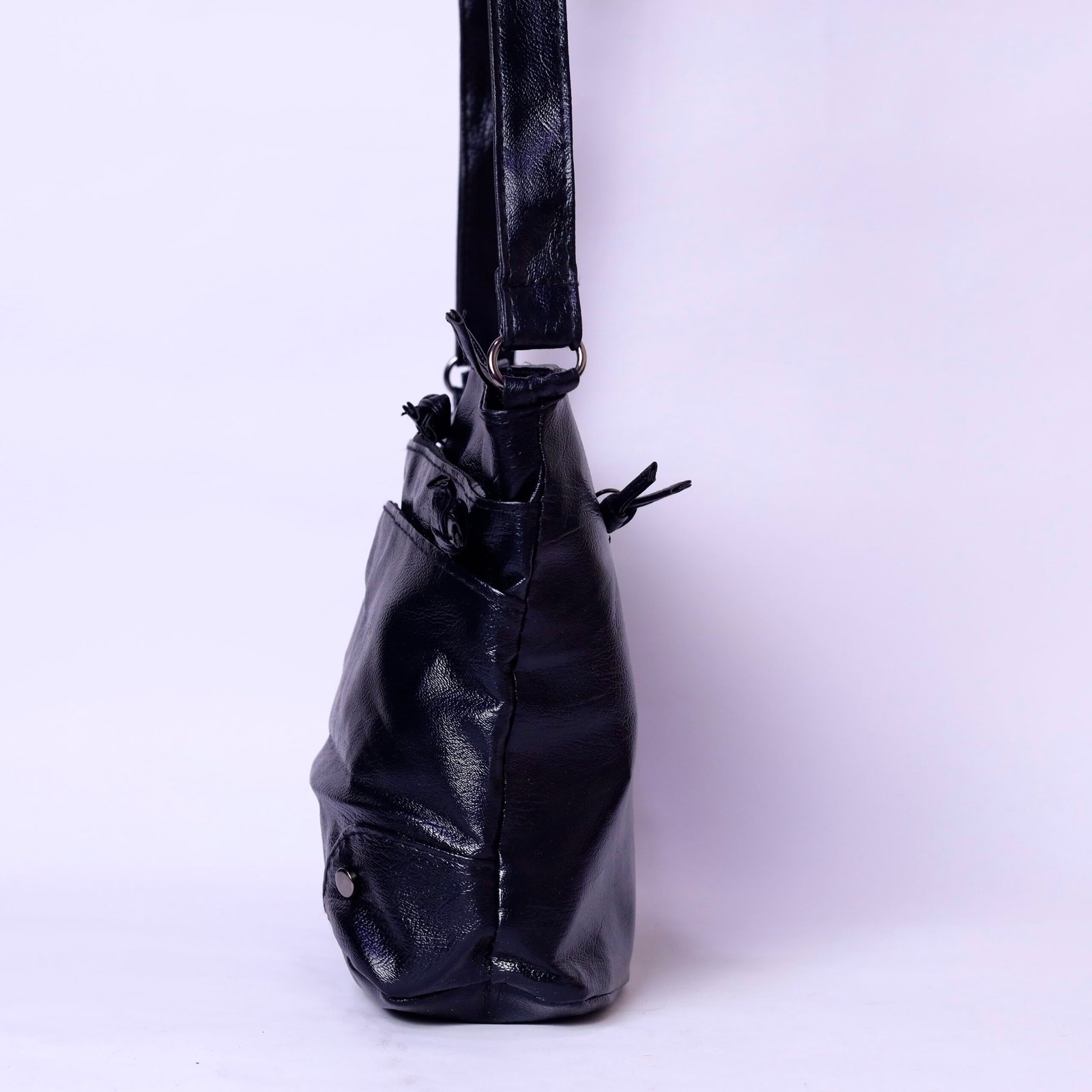 Black Slouchy Leather Shoulder Bag - Image 2