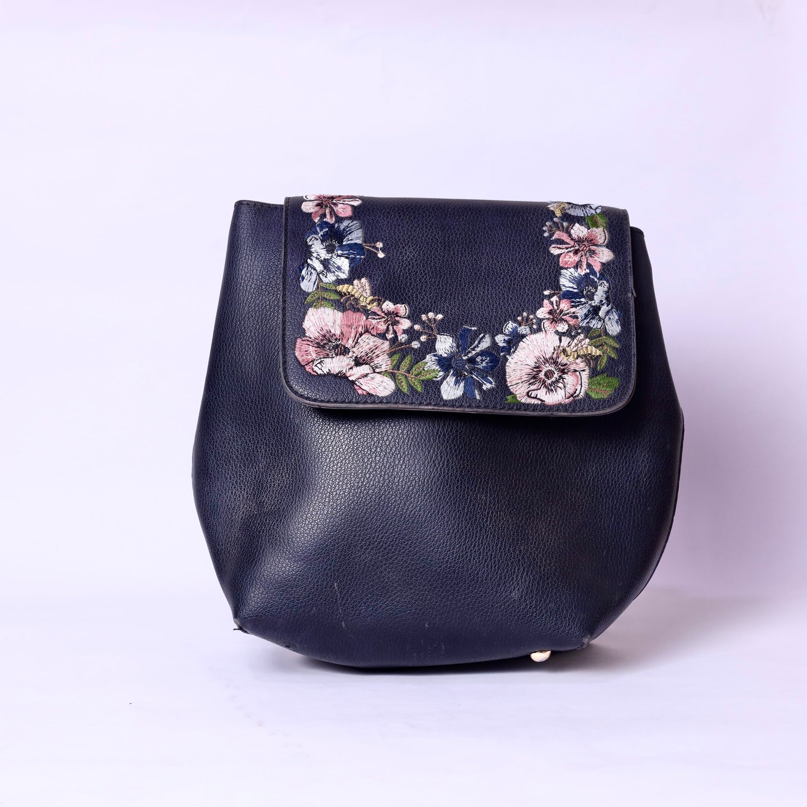 Floral Embroidered Navy Backpack