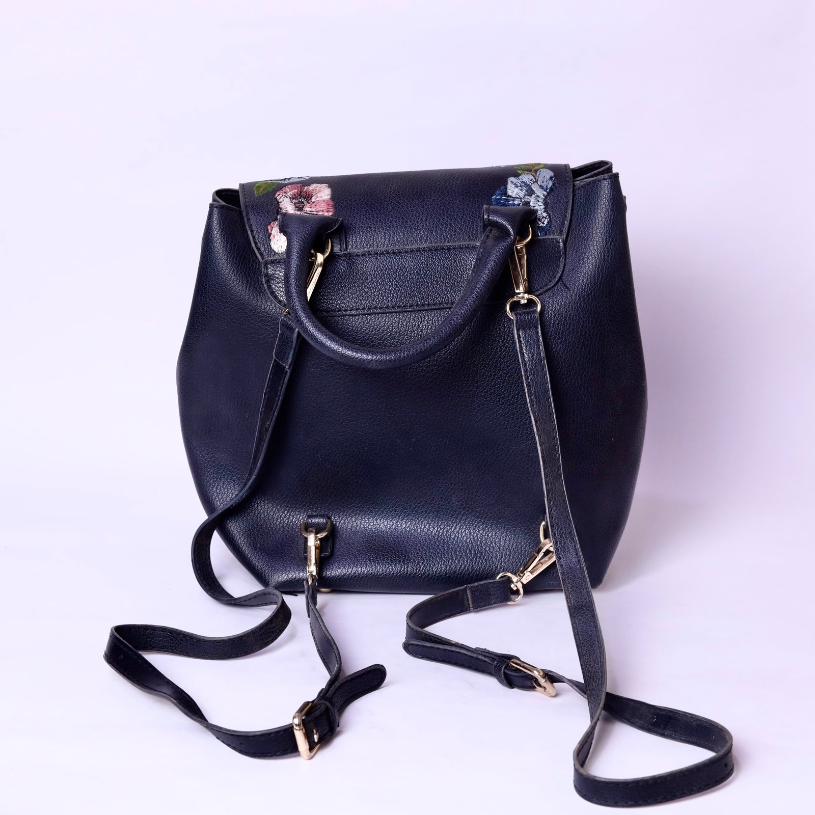 Floral Embroidered Navy Backpack - Image 3